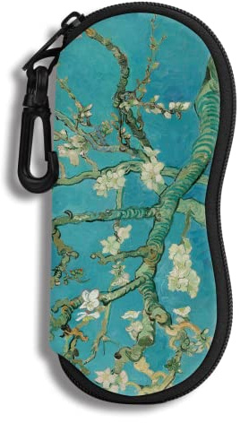 Hion Brillenetui Sonnenbrille Weiche Tasche mit Gürtelclip Ultraleichter Neopren-Reißverschluss Brillenetui Bedruckte Sonnenbrillentasche für stilvolle tragbare Reisebrillen(Van Gogh Mandelblüte)