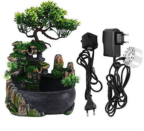Umidificatore a cascata con fontana da tavolo a nebulizzazione, fontana da tavolo con flusso roccioso Fontana da tavolo per relax da interno Umidificatore a cascata da scrivania Decorazione(EU 220V)