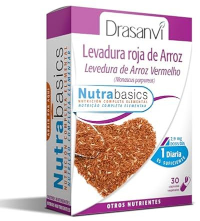DRASANVI Levadura Roja de Arroz (Monascus purpureus) |2,9 mg de Monocolina K| Contribuye a Mantener los Niveles Normales de Colesterol |Cápsulas Vegetales |30 Cápsulas = 30 Días