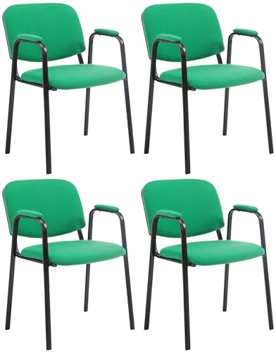 CLP 4er Set Besucherstühle Ken Pro Stoff Mit Gepolsterten Armlehnen Und Stoffbezügen I Polsterstühle Mit Metallgestell, Farbe:grün
