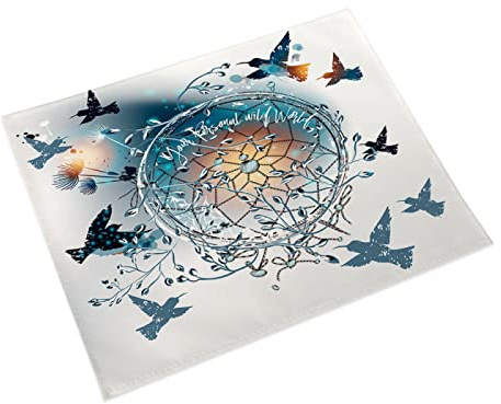 Manteles Individuales Pájaro Mandala Azul Mantel Individual Algodón y Lino Lavable Salvamanteles Individuales Resistente al Calor Bajoplatos Individuales Mesa Tapetes para Mesa 30x45cm 8 Pcs