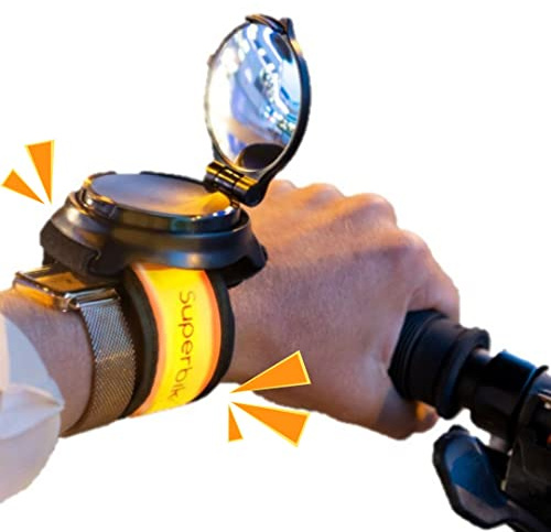 Bub-up Superbikero Armband für Rückspiegel und Blinker für Fahrrad und Roller Ein leuchtendes Armband mit integriertem Spiegel. Fahrradspiegel mit Leuchtarmband. Single version.