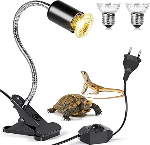 MILIWAN Lampe Chauffante Tortue Lampe Chauffante Terrarium avec 2 Ampoules UVA UVB 75W et 75W Lampe Tortue Terrestre avec Pince Pivotante à 360 ° pour Tortue Reptile Lézards Serpents Caméléon