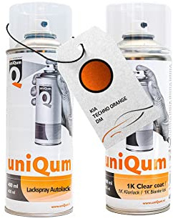 uniQum Spraydose Autolack + Klarlack für KIA TECHNO ORANGE DM Autolack Reparatur 2x 400 ml