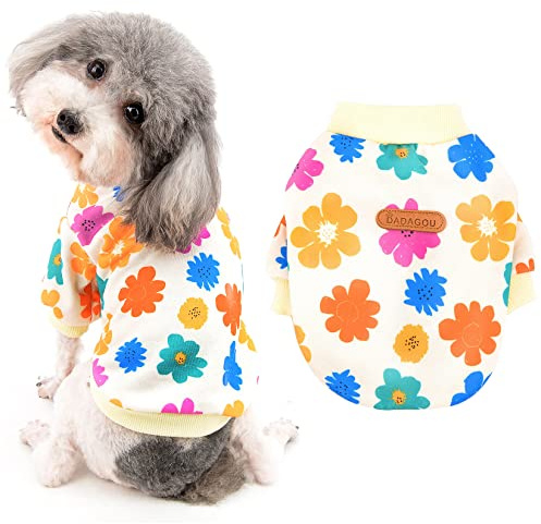 Ranphy Floral Small Dog Jumpers Sweater Coat Autumn Winter Sweatshirt Fleece Puppy Pet Clothes Soft Thickening Warm Pup Shirt for Chihuahua Teacup Poodle,White,XL