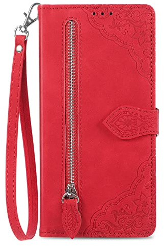 NEXCURIO Handyhülle für Apple iPhone 11 Pro Hülle Klappbar mit Kartenfäch Ständer Klapphülle Schutzhülle Leder Wallet Flip Case Cover Tasche Handytasche Stoßfeste - Rot