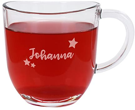 Herz & Heim® Glastasse mit Gravur des Wunschnamen für Glühwein oder Tee (Sterne)