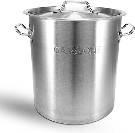 Gas One - Hervidor de cerveza de acero inoxidable con cápsula inferior de 5 galones, 20 cuartos de galón, acabado satinado con tapa/cubierta para elaboración de cerveza, cangrejo, olla de cangrejo
