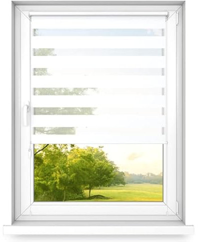 time4blinds - Zebra Roller Blind - Day and Night Blinds - Dual Layer Fabric Zebra Window Blinds, Bathroom, Kitchen, Bedroom Blind – 600x1200mm – Classic White – Right-Sided