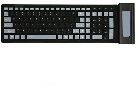 Cyrank Teclado De Silicona Plegable, Teclado Inalámbrico De 2,4 GHz, Teclado Enrollable, Teclado Silencioso, Teclado Estándar 107 para PC, Portátil, Portátil Y Viajes(Black)