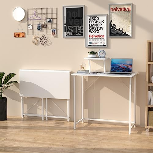 Klapptisch mit Monitorständer Schreibtisch Weiß Faltbar PC Gaming Tisch Klein 80 x 45 x 75 cm Camping klappbar Arbeitstisch Computertisch Klappbarer Esstisch Foldable Table für Homeoffice Büro Freien
