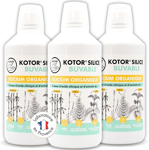 KOTOR SILICE BUVABLE 1L | Lot de 3 | Silicium Organique Francais & Naturel | Santé des Articulations, Cartilages, Os, Peau, Cheveux, Ongles | Silicium + Ortie + Prêle + Bambou | 3 mois