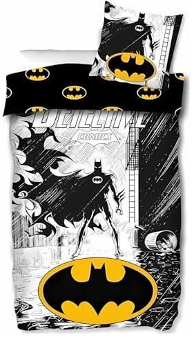 arlis Parure Housse de Couette Batman - 1 Housse de Couette + 1 taie d'oreiller - 100% Coton (Parure de lit Batman, 140 X 200 Cm)