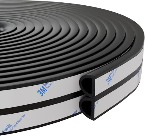HNNHOME Boudin de porte en EPDM en forme de D avec ruban adhésif 3M - 9 mm x 6 mm x 5 m - 2 joints au total 10 m pour une isolation supérieure (noir, 9 x 6 mm)