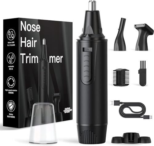 XOOMRSCP Nose Hair Trimmers for Men，Rechargeable Hair Trimmer 3 in 1 Painless Multifunctional Ear and Nose Hair Trimmer with IPX7 Waterproof Dual Edge Blades (Ink Black)