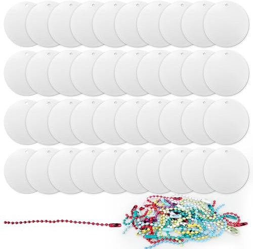 40 Pcs 2 Inch Round Acrylic Blanks Clear Discs with 40 Colorful Chains, Acrylic Circle Blanks 2 Inch Round for Crafts, Festival Decor, DIY Projects, Painting