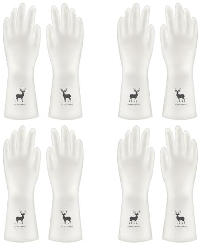 4 Pairs Rubber Dishwashing Cleaning Gloves,Reuseable Household Washing up Gloves, Anti-slip Waterproof Latex Gloves for Home, Kitchen (A, L)