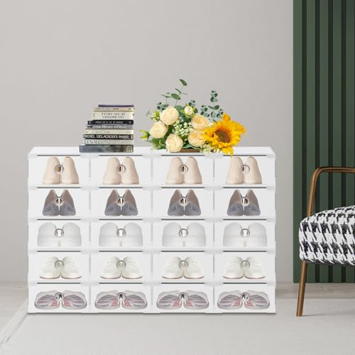 JDBDU 20 STK Schuhboxen Transparent Schuhe Box Plastik Schuhaufbewahrung Box Stapelbar Aufbewahrungsbox Schuhe Kunststoff Schuhorganizer Schuhkarton 31 x 20 x 11cm für Zeitschriften Bücher