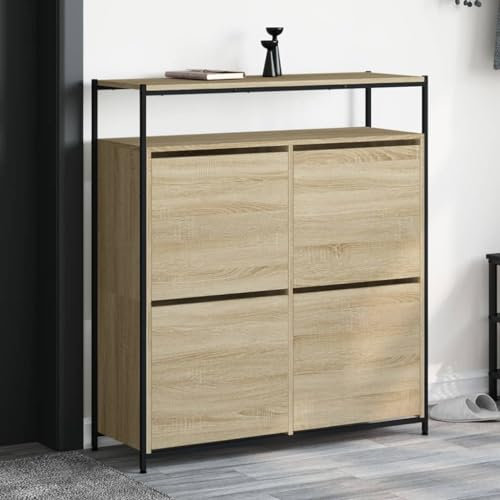 CIADAZ Schuhschrank mit 4 Klappen Sonoma-Eiche 100x34x112 cm, Schuhorganizer, Flurgarderobe, Shoe Cabinet, Schuh Schrank, Flurschrank, Schuhkipper, Schuhaufbewahrung - 3214414