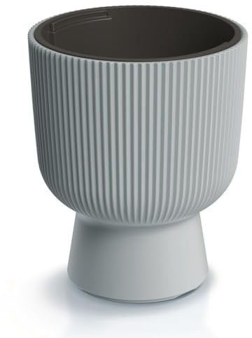 Blumentopf Blumenkübel Pflanzentopf Pflanzkübel DBMIG mit Einsatz Zylinderdesign Höhe 49,5 cm Gerillt Rippen-Design Übertopf Rillen Grau ⌀ 39 cm