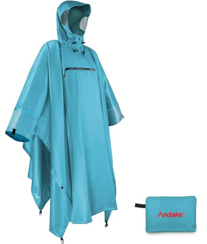 Andake Rain Poncho Waterproof Adult, Lightweight Reusable Raincoat Women Men Unisex with Hood for Hiking, Camping, Outdoor Activities