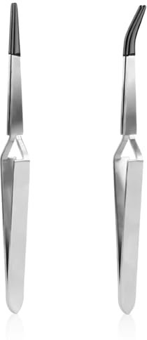 Gokoti Craft Tweezers Industrial Tweezers Straight & Bend Curved Pointed Rubber Tips Lock Soldering Tweezers for Crafting Jewelry Electronics