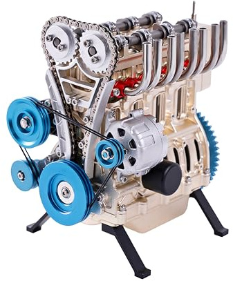 TECHING 4-Zylinder Vollmetall-Modellmotor-Bausatz Kinder Laufen Erwachsene 350+ Teile Montagezeit 4 Stunden DIY Geschenk (4-Zylinder-Motor)