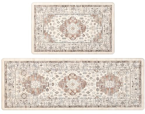 Pauwer Anti Fatigue Kitchen Mat Set of 2 Non Slip Kitchen Mats for Floor Cushioned Kitchen Rugs Comfort Standing Mat Farmhouse Waterproof PVC Foam Kitchen Floor Mat Runner