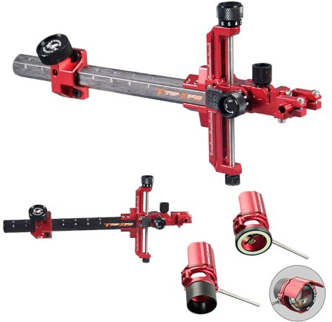 surwolf 9 Carbon Bar Compoundvisier TP8810 für Compound Bogen, Mikroeinstellung, abnehmbare Halterung, mit 2X 4X 6X 8X Visierfernrohr für professionelle Wettkämpfe,RH&LH (rot, LH-6x)