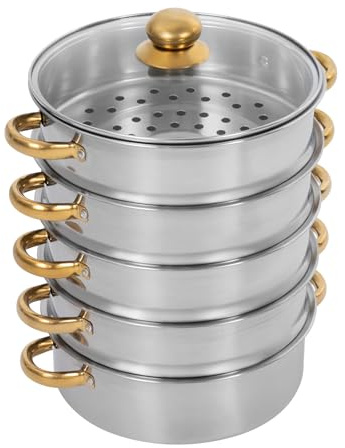 Pentola a vapore a 5 piani in acciaio inox, per una cottura sana, adatta per fornelli a gas, a induzione, piano cottura elettrico in ceramica, riscaldamento elettrico (30 cm)