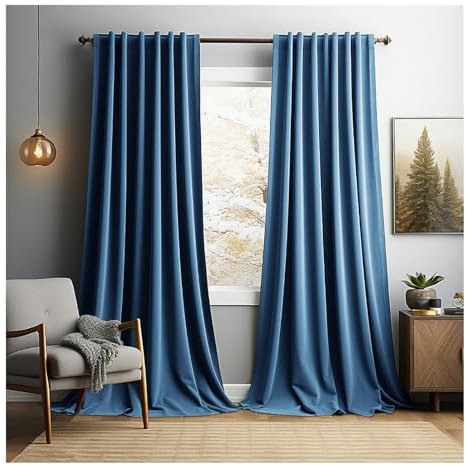 HonunGron Gardinen Samt 2er Set, Thermovorhang Kälteschutz, Vorhänge Mit Ösen, Verdunklungsvorhänge, Curtains, Verdunkelungsvorhang für Deko Wohnzimmer Schlafzimmer (Blau,120 x 70cm (H x B))