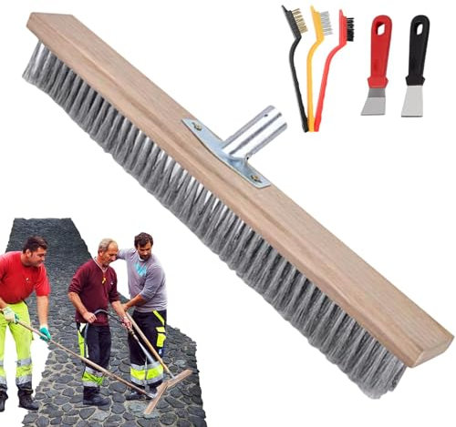 Balai - Balai de terrasse - Balai d'intérieur - Balai pour une utilisation en extérieur | Balai avec poils en acier inoxydable, balai en métal avec support pour manche en bois, balai de jardin pour