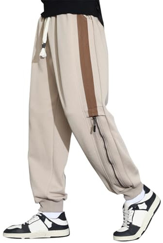 Jogginghose für Herren, lockere Passform, Trainingshose, Baumwolle, elastische Taille, Kordelzug, einfarbig, Arbeitshose, athletische Passform, Cargohose, gerade Passform, modische Taschen, khaki, 7XL