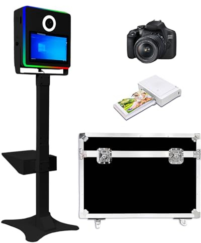 Appareil photo reflex numérique portable de 15,6 avec lumière RVB, idéal pour les mariages, les fêtes, les célébrations et les événements de location (noir, cabine photo + appareil photo + mini