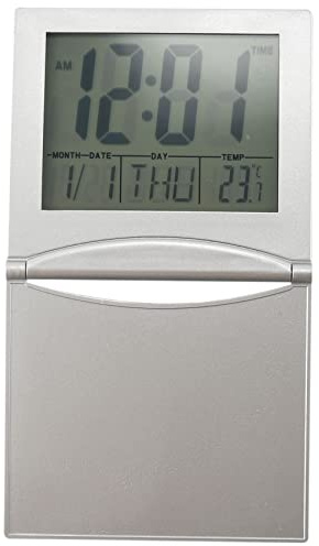 Pylorixz Mini RéVeil de Voyage, Horloges Pliables de Bureau D'Affichage LCD NuméRique avec Minuterie de Date de TempéRature de RéTroéClairage Snooze 12 / 24Hr