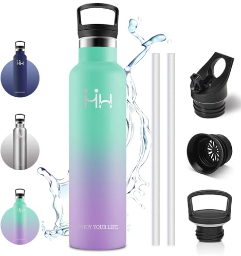 Vikaster Botella térmica, Botella Agua Acero Inoxidable 1l, termo 1 litro, Mantener 12H Caliente/24 Frío, Termo Sin BPA, para Escuela, Exterior, Deporte, Oficina, Viaje, Hogar