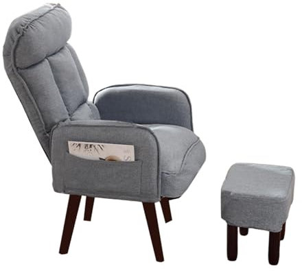 Drehsessel Wohnzimmer Modern Beine aus Massivholz 360° Schwenkbarer Computerstuhl Relaxsessel mit Verstellbarer Rückenlehne und Kissen für Schlafzimmer, Wohnzimmer(Gray,61cm)