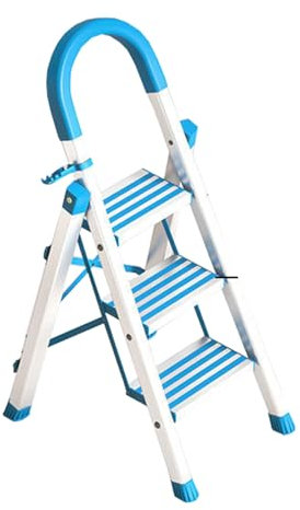 Escabeau de sécurité à 3 marches avec mains courantes pour adultes, robuste et épais, pour projets d'ingénierie, capacité de 250 kg, bleu