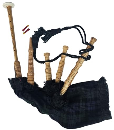 Tartancity Kids Playable Bagpipe in Black Watch Tartan – Mini Bagpipe with 2 Reeds, Perfect Starter Instrument for Children and Beginners