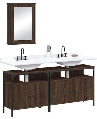 Lauuoeriau Furniture Item home 3-teiliges Badmöbel-Set Braun Eiche Holz-Möbel