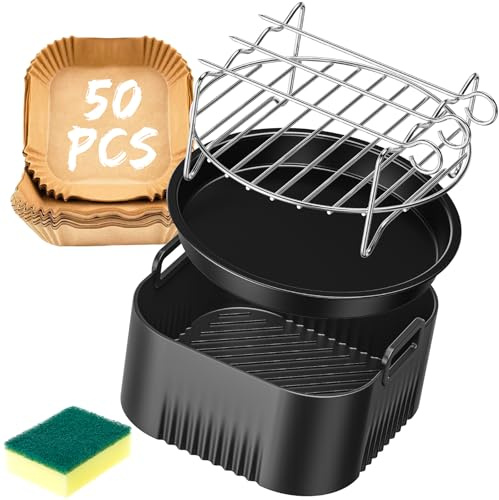 Airfryer Accessori per Philips serie 5000 L 4.1L (HD9255, HD9252, HD9200), accessorio quadrato friggitrice ad aria calda per Philips Essential 4,1L, stampo in silicone Airfryer con spugna, senza BPA