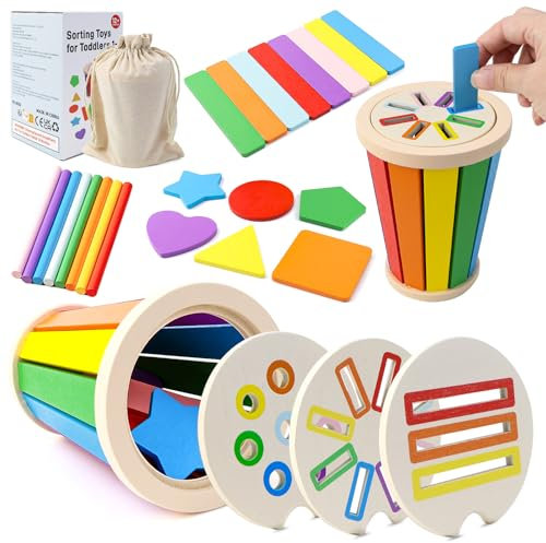 FSWWSF Montessori Spielzeug Steckspielzeug Farbsortierspiel Montessori Sortierspiel FüR Kinder Holzspielzeug Farben Lernen Geschenk FüR MäDchen Jungen (12-36 Monate für Kinder)