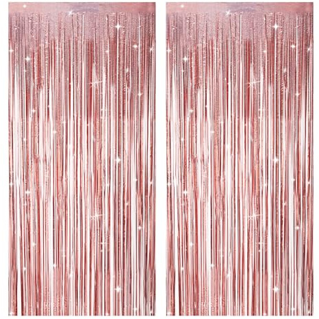 2 Stück Lametta Vorhang,Glitzer Vorhang Geburtstag,Neon Luftschlangen,Roségold Glitzervorhang Lametta für Deko 18. Geburtstag Mädchen,Hochzeitsfoto Hintergrund(1 m x 2,5 m)