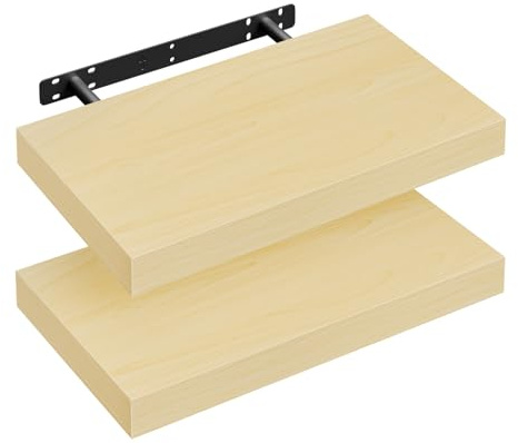 WOLTU Mensola da Muro Rettangolare Scaffale Libreria a Parete Decorazione per Cameretta Ufficio Porta CD/Dvd in Legno Rovere giallo 40cm, Set di 2, RG9372kei-2