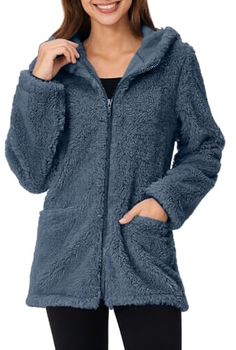 Fleece Jacket Women Uk Sherpa Fleece Comfy Soft Full Zip Ladies Hoodies Coat Lightweight Casual Outdoor Winter Warm Jumper Hoodie