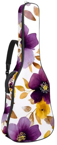Gitarrentasche in voller Größe, wasserdichte Gitarren-Abdeckung, Tragetasche für akustische klassische E-Gitarren, niedliches gelbes und violettes Blumenmuster, Mehrfarbig 02, 42.9x16.9x4.7 in