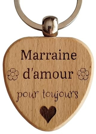 Porte-clés Parrain et Marraine en Bois Gravé et Personnalisé - Cadeau Parrain et Marraine - Idéal Baptême, Anniversaire, Noël