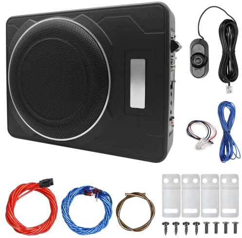 KIMISS Puissant Amplificateur de Caisson de Basses de Voiture de 10 Pouces 1200 W, Haut-parleur de Basse Mince Sous le Siège avec Kit D'ampli intégré pour Voitures, Camions,