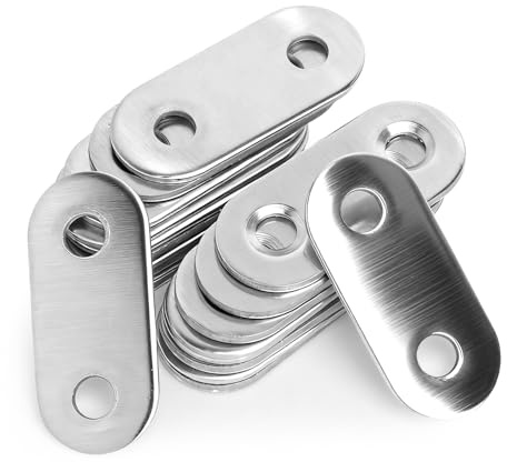 Set da 20 Staffe Piane Inox 16×37 mm, Piastre di Fissaggio in Metallo Forato, Staffe Angolari Piatte, Piastre di Giunzione per Mobili con Viti Connettori Legno per Assemblaggio e Riparazioni Fai-da-Te