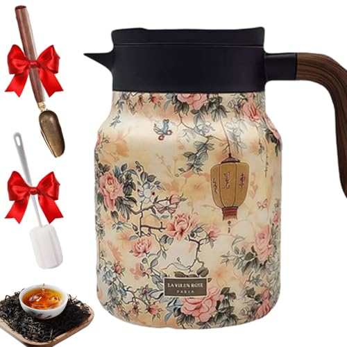 Bloom on Hotpot 2025 - Teiera vintage da 800/1000 ml, con inserto per colino, motivo floreale con maniglie, in acciaio inox 304, per bevande calde e fredde (rosa, 1000 ml)